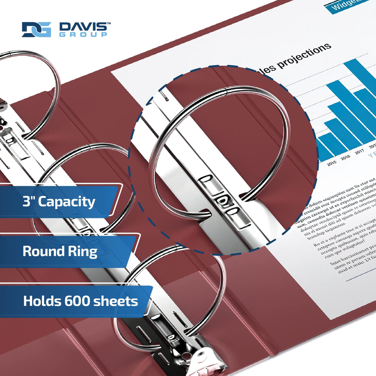Premium Economy 3-Ring Binder, Spine Label, 3" Round Rings, Burgundy, 6 Pk