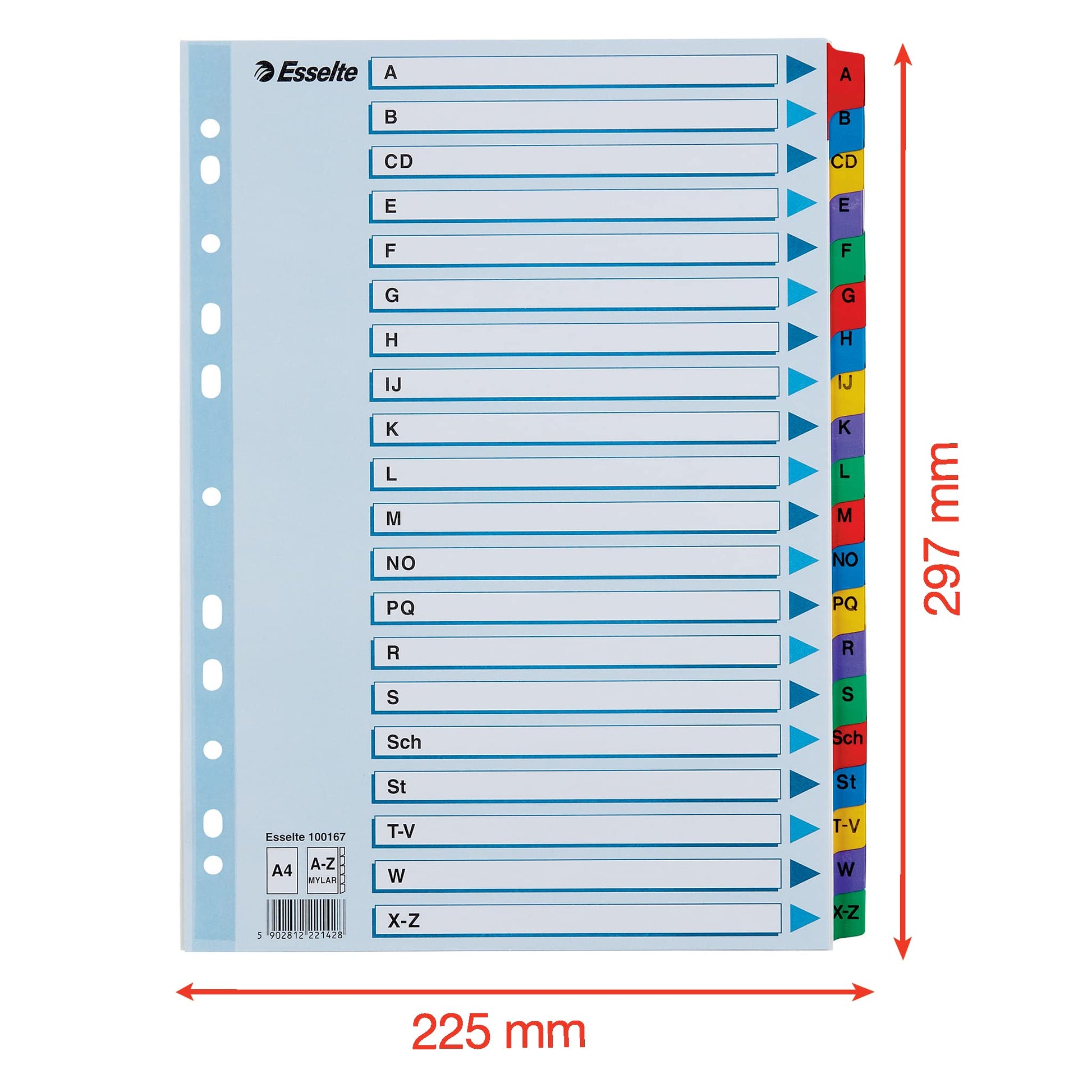 Esselte 100167 Index for A4, Cover Sheet and 20 Dividers, Tabs with Alphabetical Print A-Z