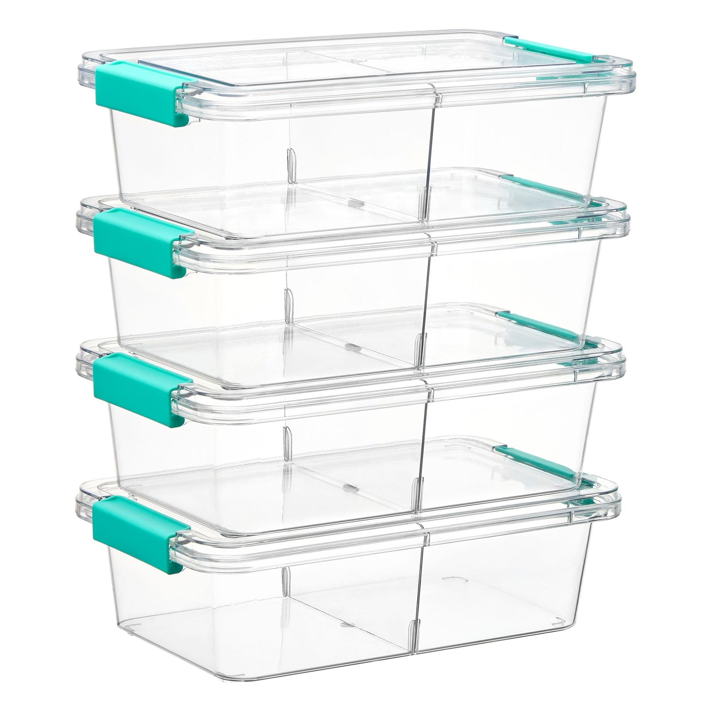 Vtopmart 1.5Qt Stackable Clear Pencil Box with Removable Divider, 4 Pack