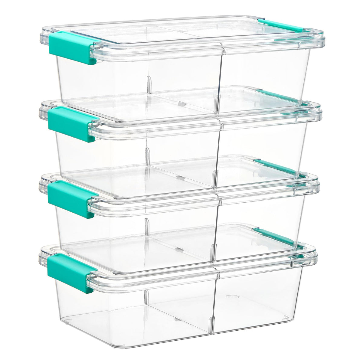 Vtopmart 1.5Qt Stackable Clear Pencil Box with Removable Divider, 4 Pack
