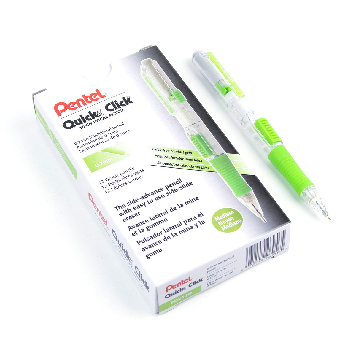 Pentel QUICK CLICK Mechanical Pencil (0.7mm), Green Barrel, Box of 12 Pencils (PD217D)
