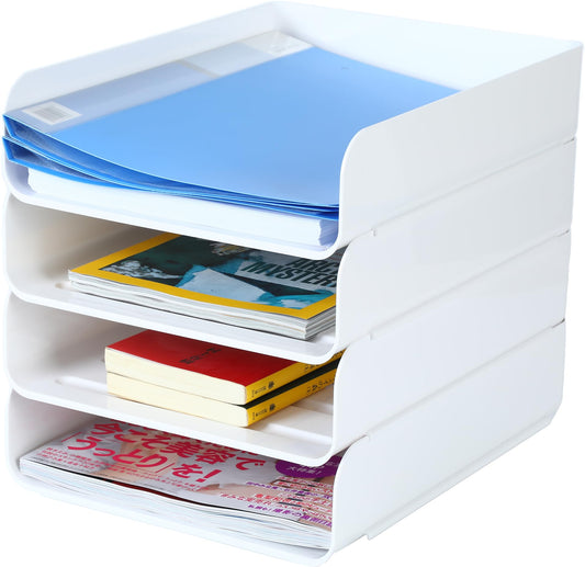 (4pcs Pack) HKeeper Stackable Paper Trays,Letter Tray Organizer,Office Desktop Organizer,A4 Paper