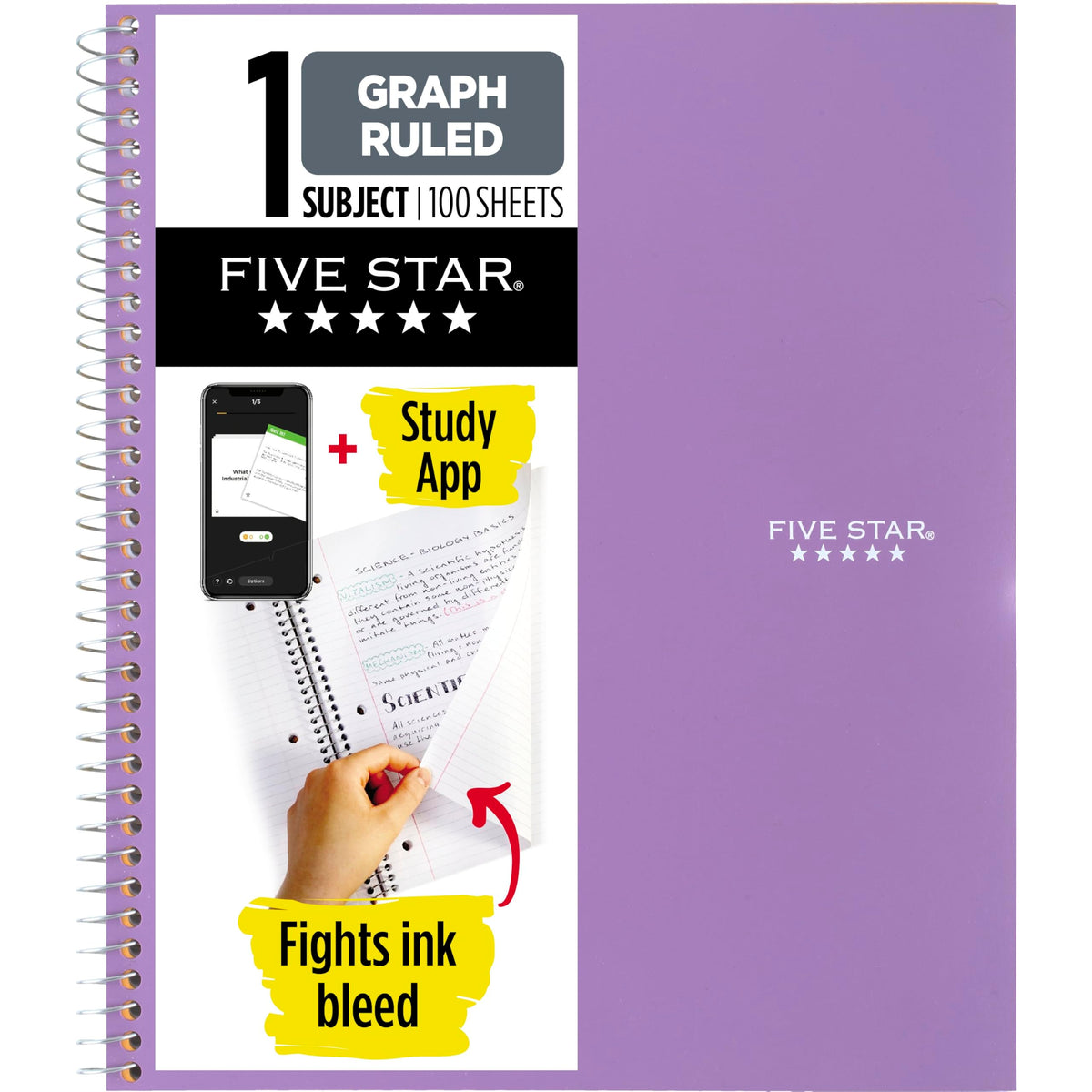 Five Star Spiral Notebook + Study App, 1 Subject, Graph Ruled Paper, 8-1/2" x 11", 100 Sheets
