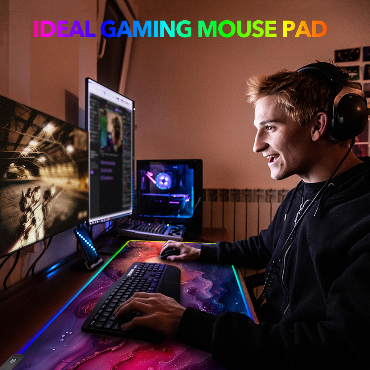 AIMSA Extra Large RGB Gaming Mouse Pad with 14 Light Modes, Extended LED Mouse Pad, Anti-Slip