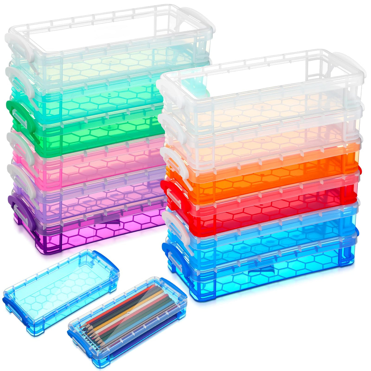 Gueevin 12 Pcs Pencil Box Clear Plastic Pencil Case, Mixed Colors