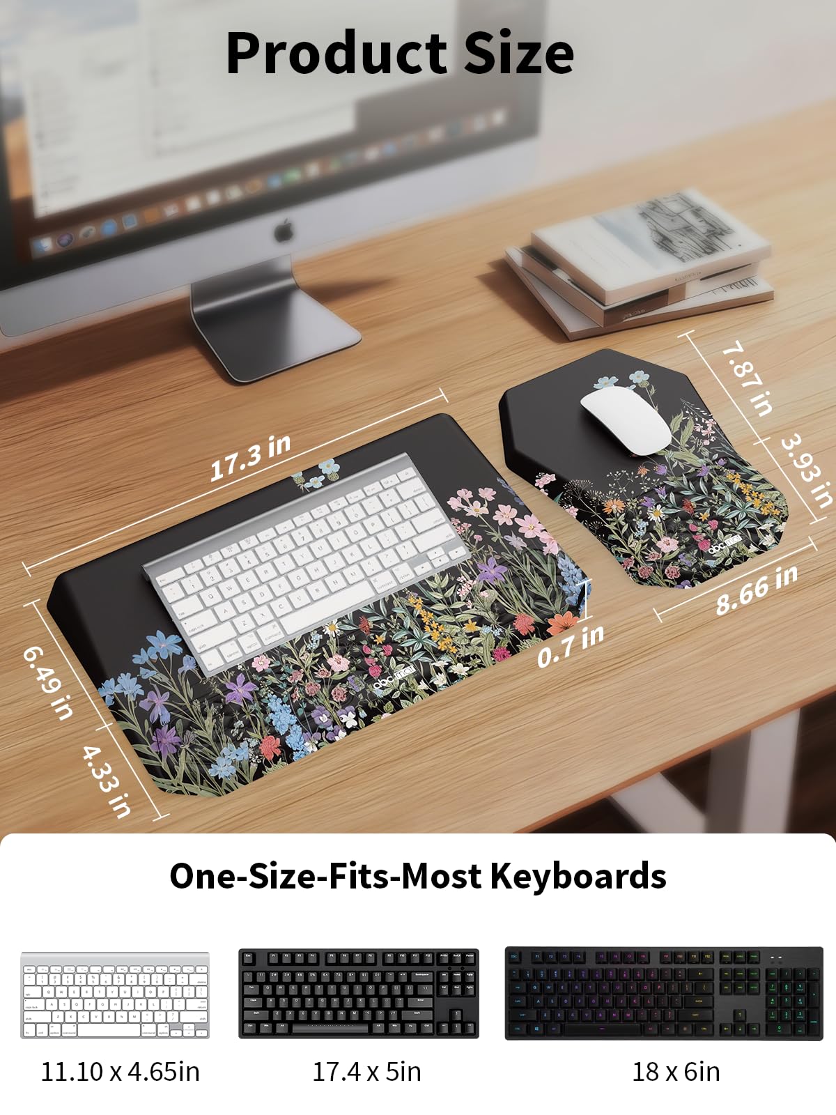 3-in-1 Ergonomic Keyboard Stand with Wrist Rest & Mouse Pad Set, Flower