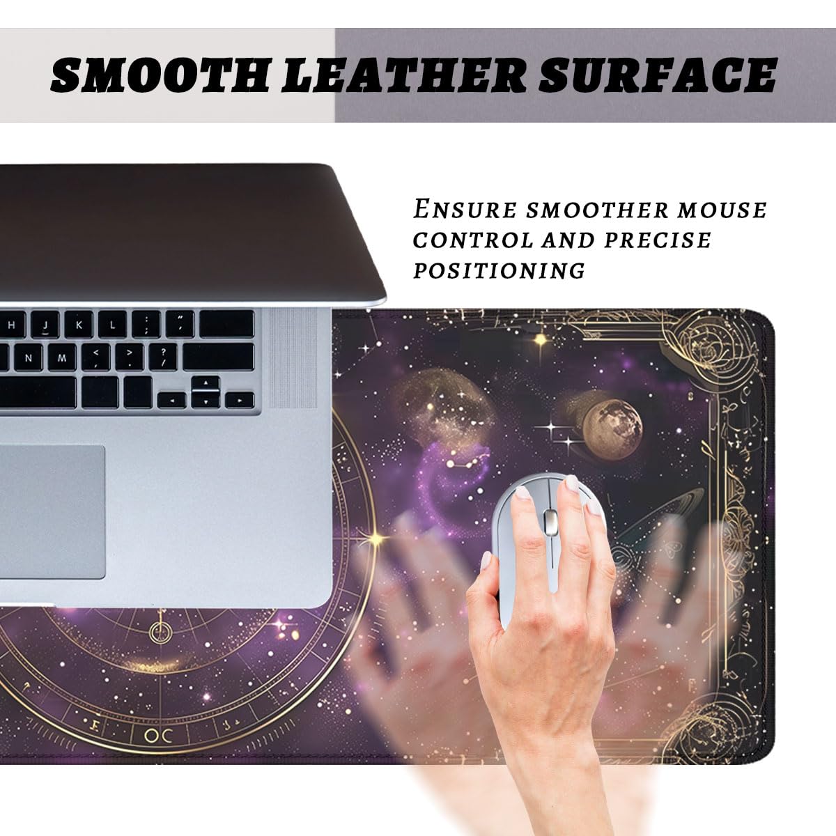 Purple Star Moon Card Desk Pad Mouse Pad Mysterious Galaxy Large Gaming Mouse Mat with Stitched