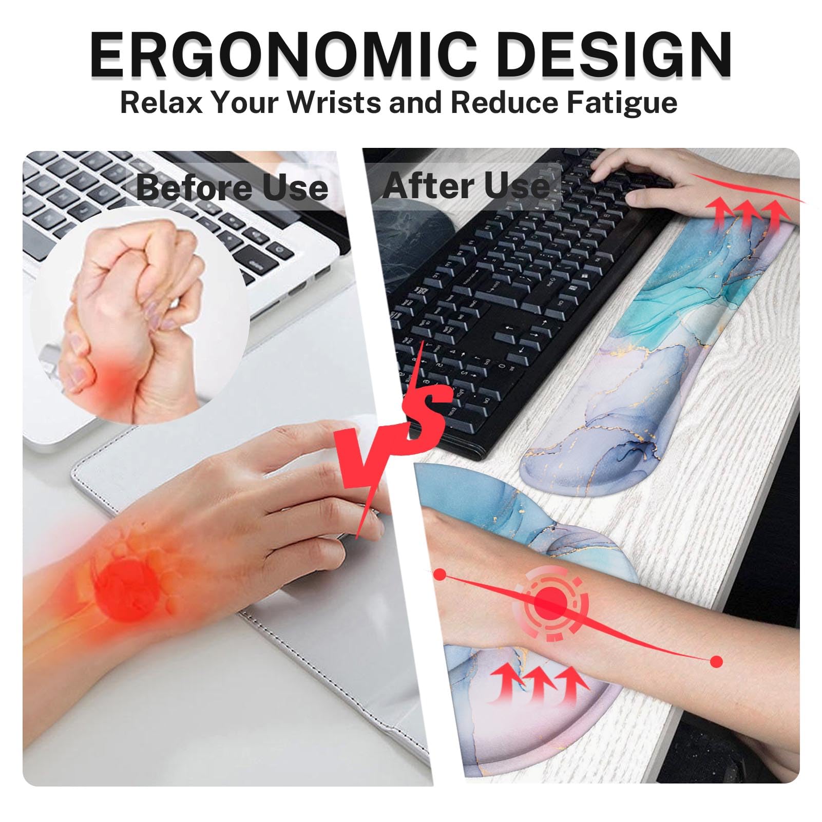 Arttown Keyboard Mouse Pad Set, 4 in 1 Desk Mat Set Marble Gradient