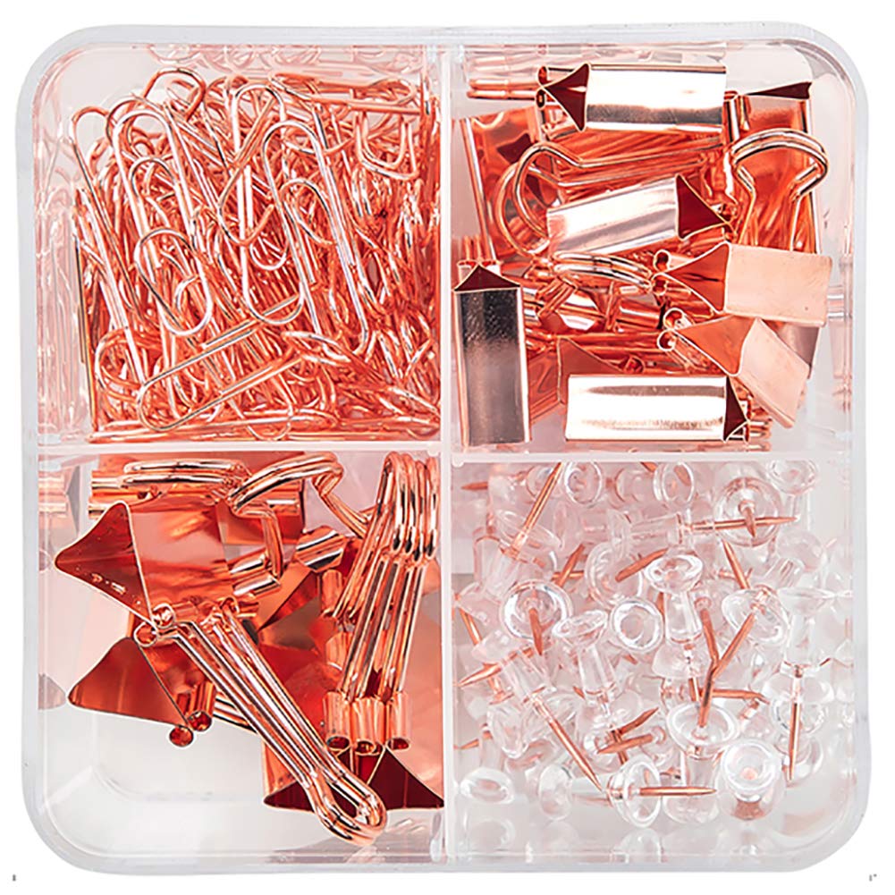 SF ITEM Binder Clips Paper Clips Push Pins Sets with Box for Office,School and Home Supplies (Rose