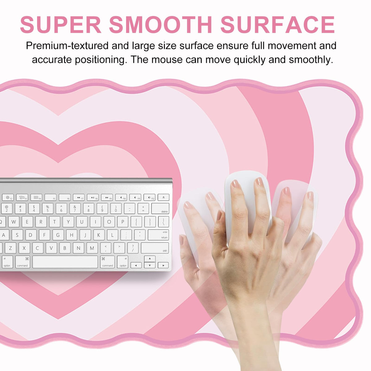 L-SPOUTTO Pink Mouse Pad,Cute Desk Mat XXL Large Scalloped Gaming Mousepad,35.4x15.7in Non-Slip