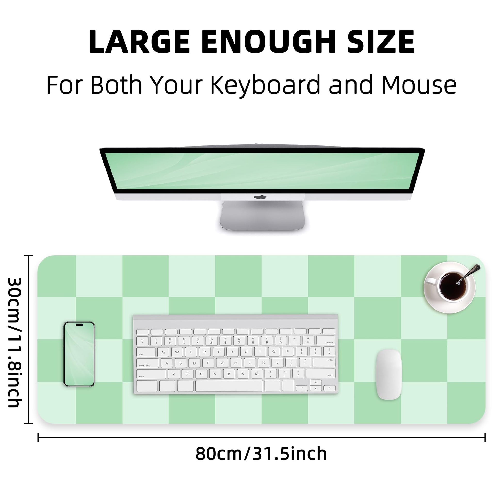AFIING Sage Green Checkered Desk Mat 31.5" x 12", Waterproof Desk Pad