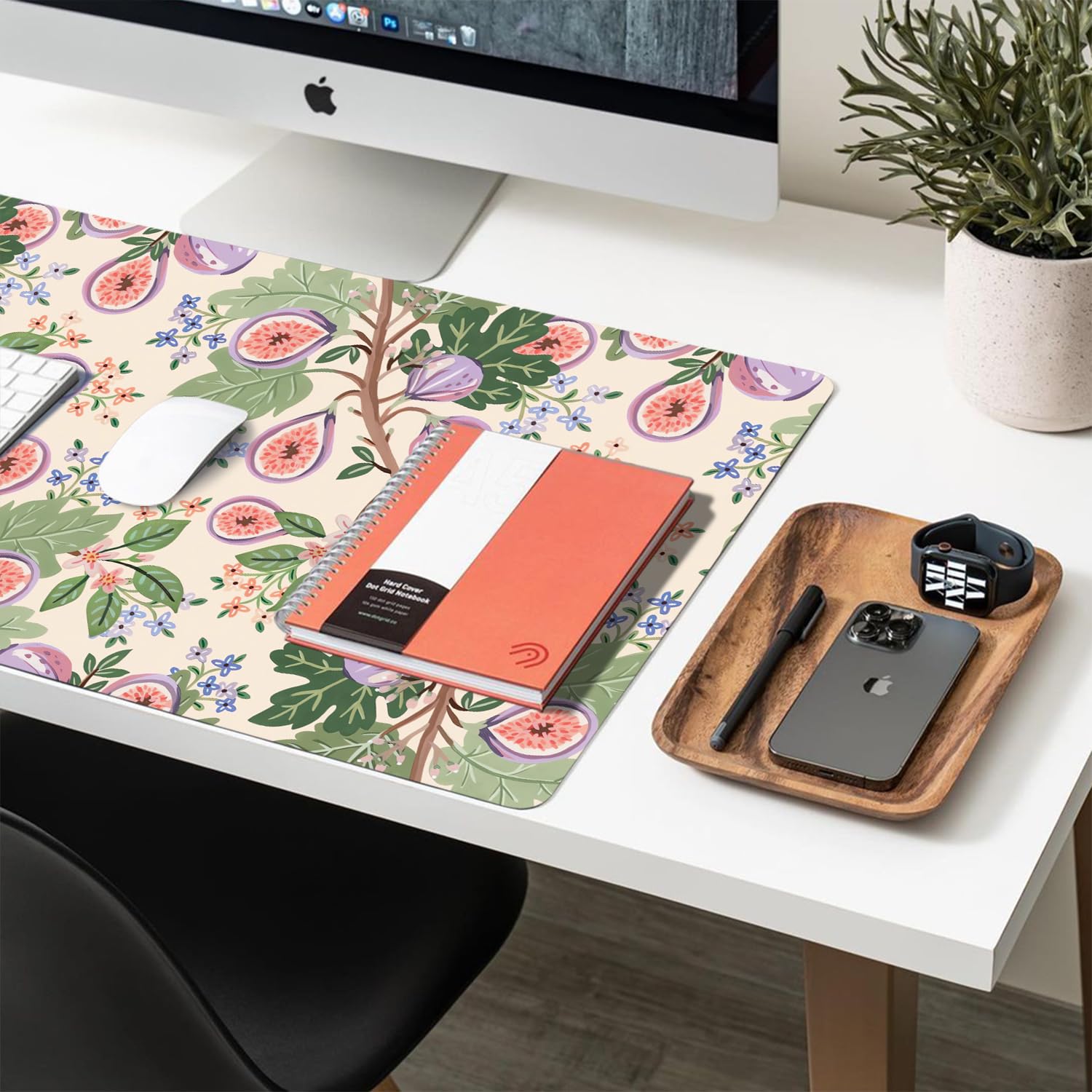 Floral Desk Mat, Non-Slip PU Leather Desk Pad, Figs 23.6"x11.8"