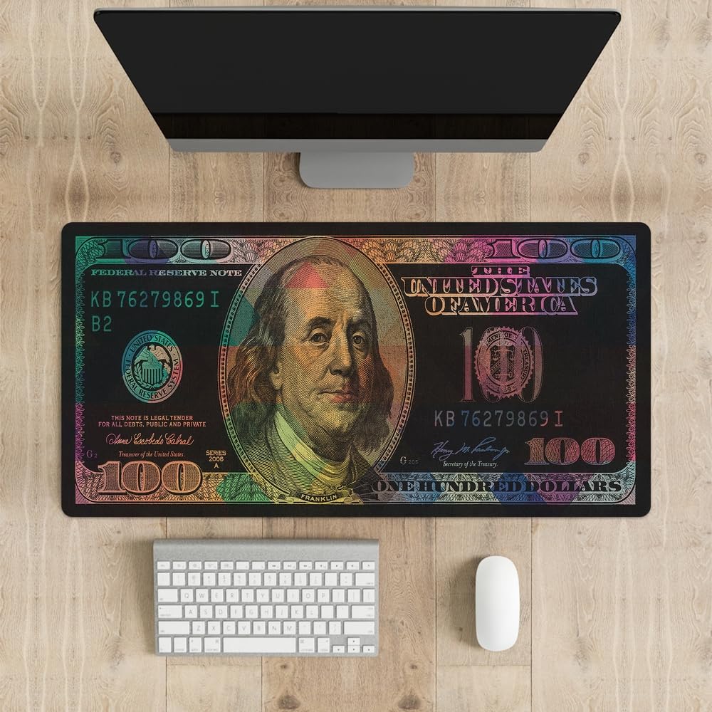 Reateforin Cool Men Money Rectangle Mouse Pad Non Slip Rubber Base Funny US Dollar Full Desk Mouse