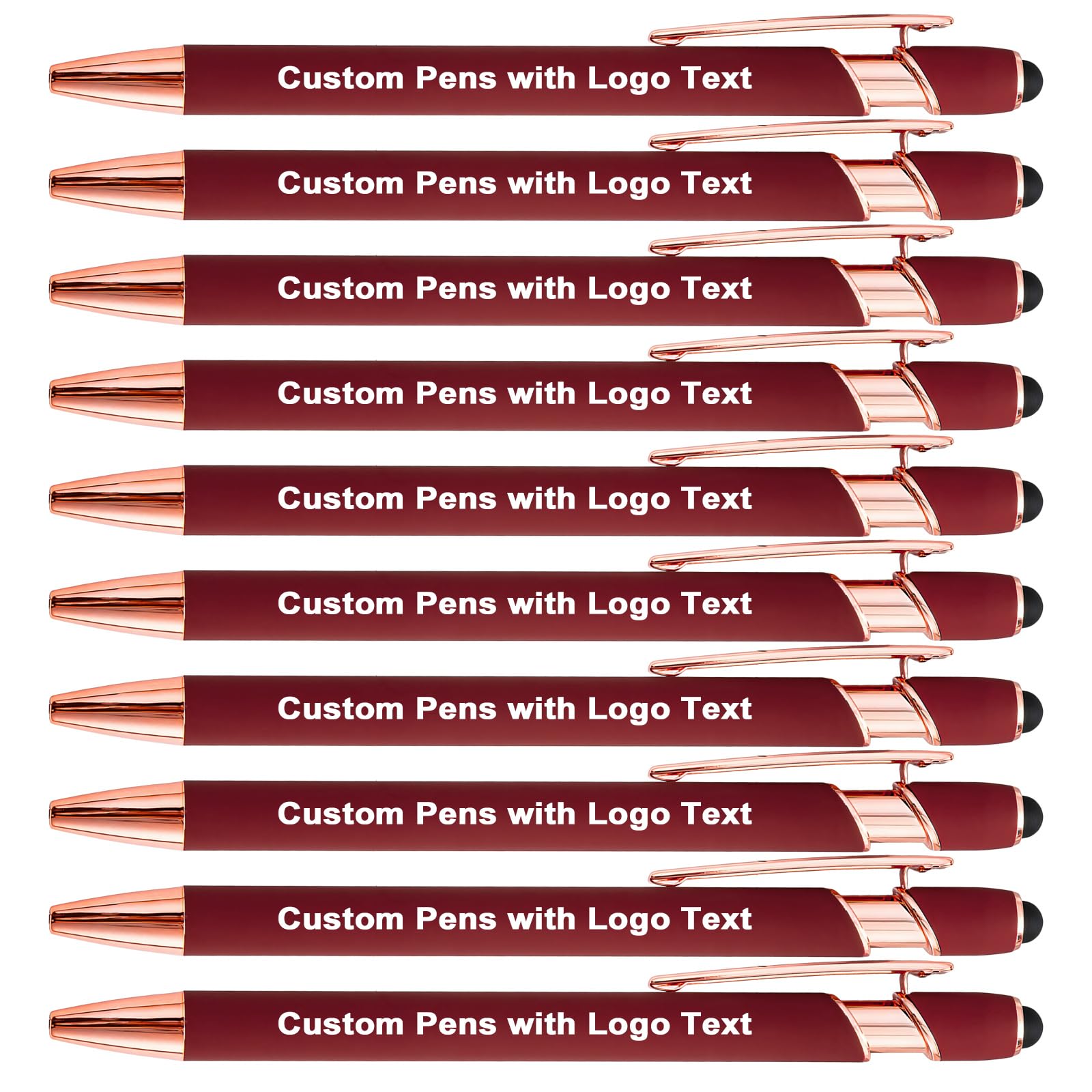 HEYZARDA Personalized Pens Ballpoint with Stylus, Wine, 10 Pcs