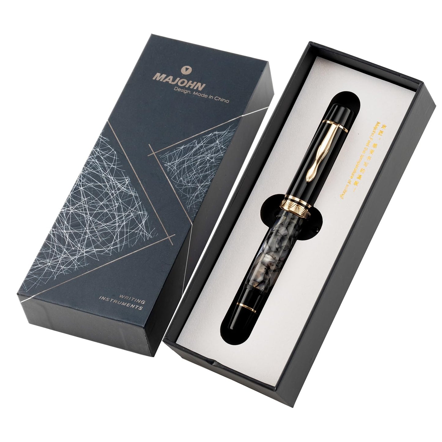 erofa Majohn P139 Piston Fountain Pen No.8 Medium Nib with Box, Gray Marble Acrylic Large Capacity