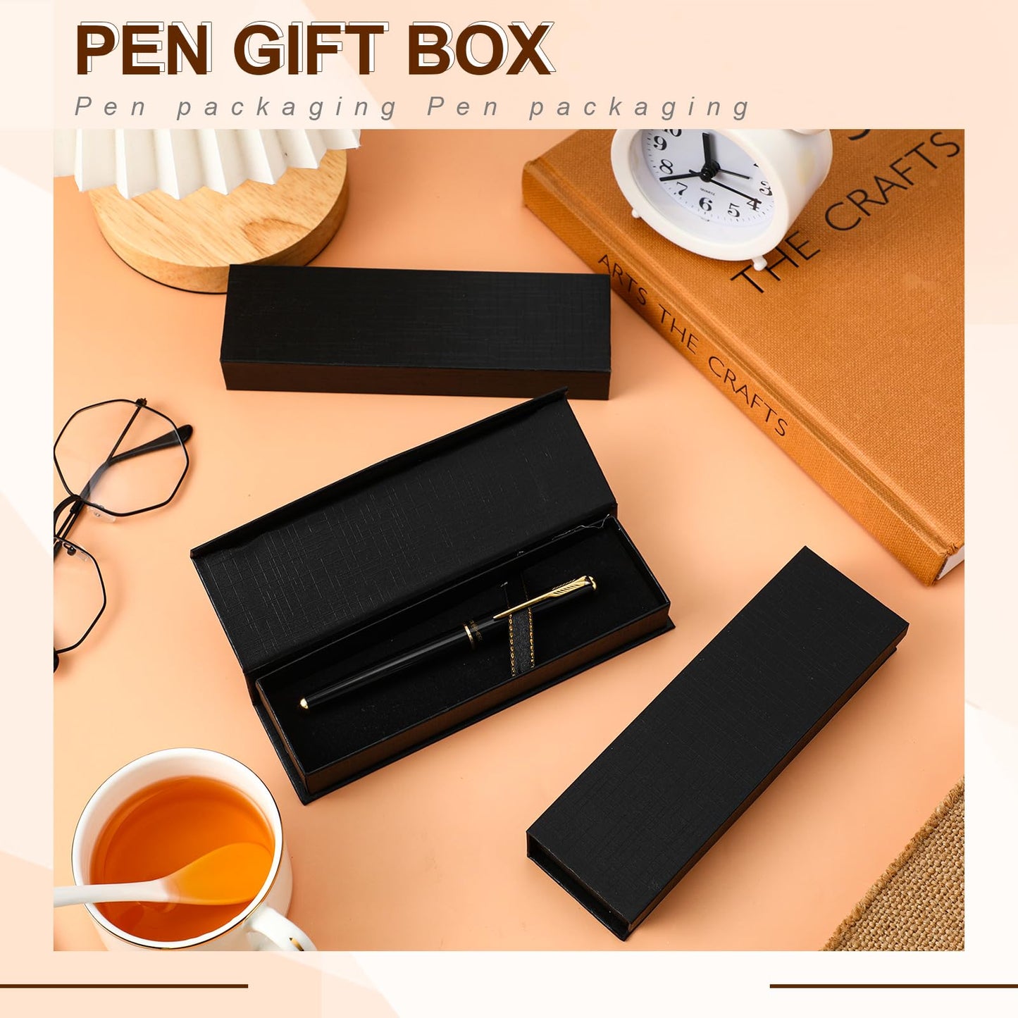 Gersoniel 40 Pcs Pen Gift Box Empty Black Cardboard Pen Case with Cushion