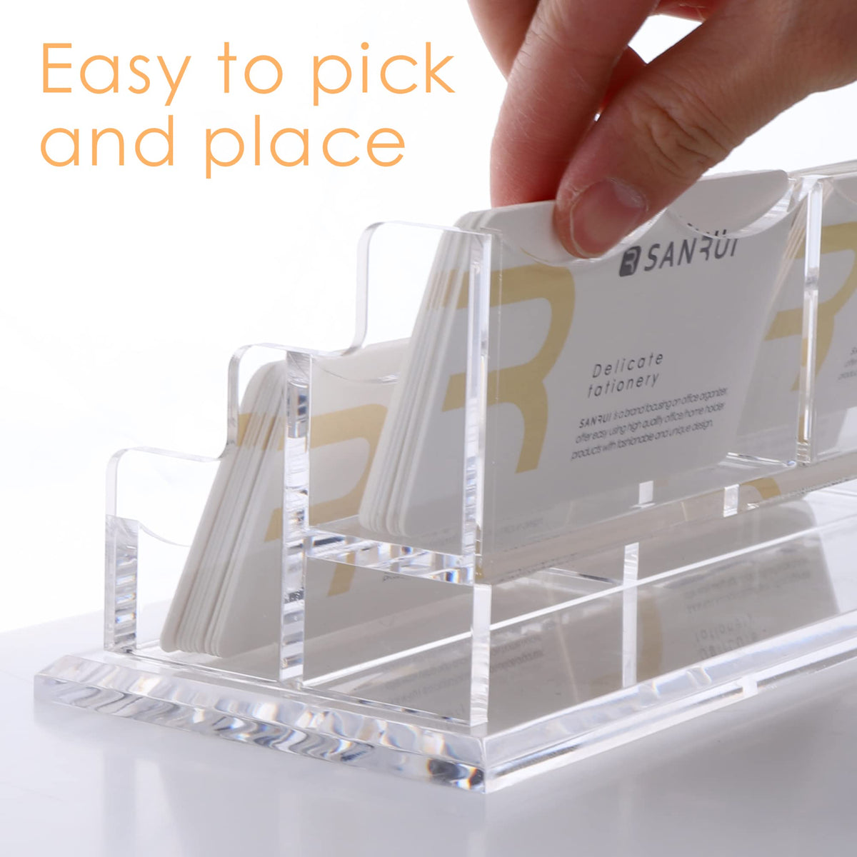 SANRUI Acrylic Business Card Holder, Clear Desk Card Display Stand 4 Slot