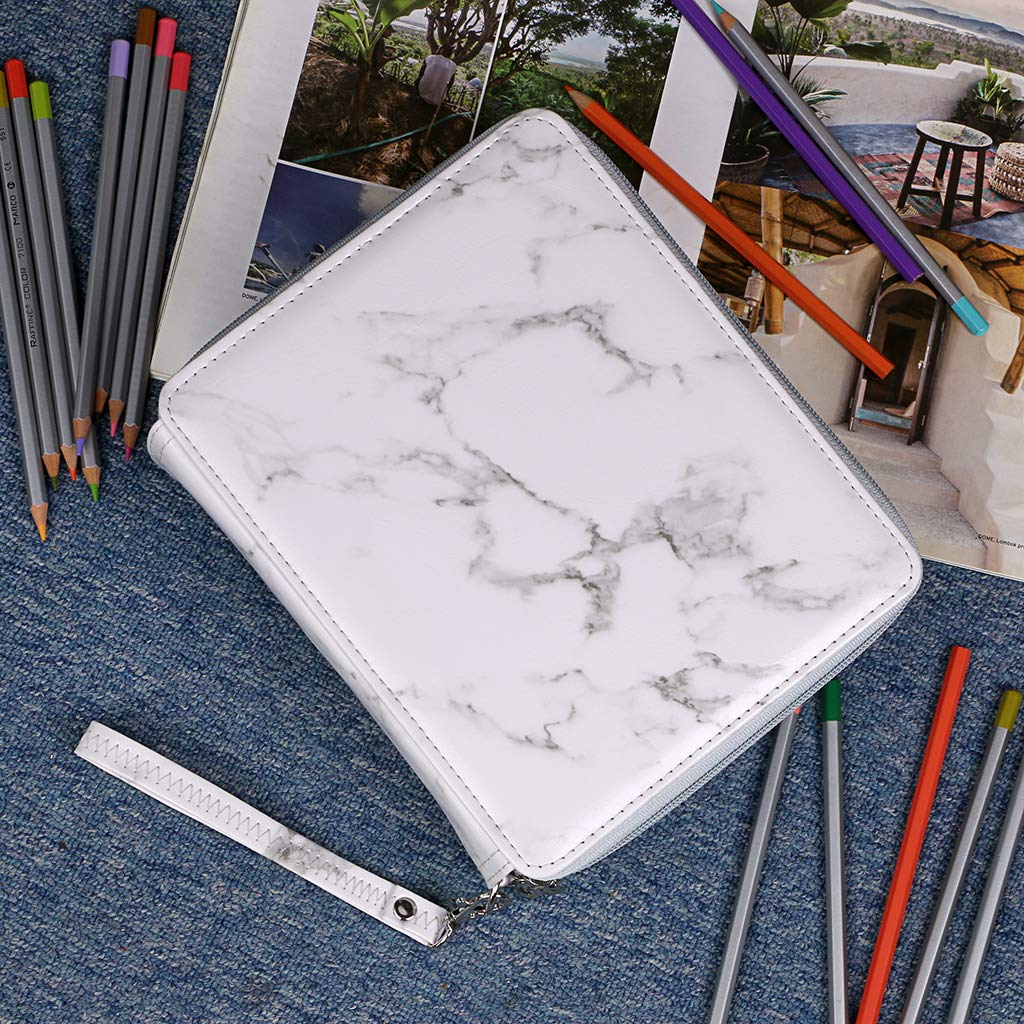 BTSKY Deluxe PU Leather Pencil Case For Colored Pencils - 120 Slot, White