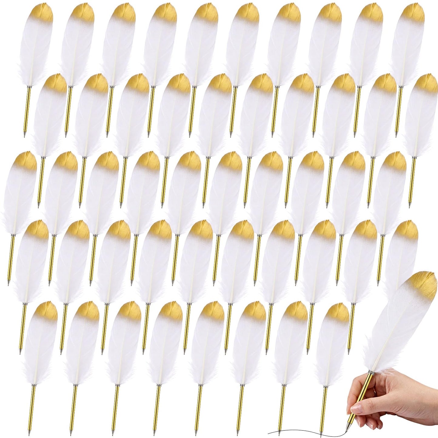 Chivao Feather Pens, White, 50 Pcs
