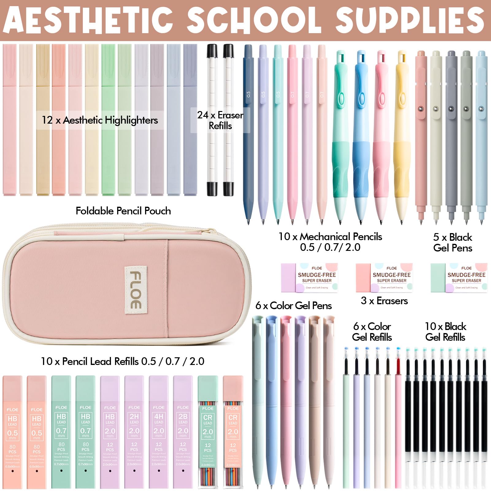 65PCS Aesthetic School Supplies Back to School Supplies Cute Stationary Set