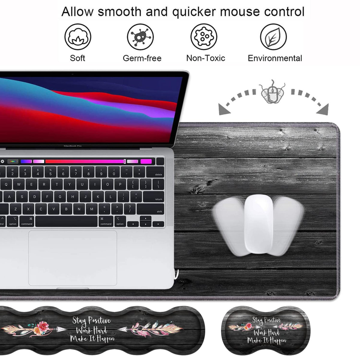 Ergonomic Keyboard Wrist Rest & Mouse Pad Wrist Rest Set, Stay Positive Work Hard and Make It
