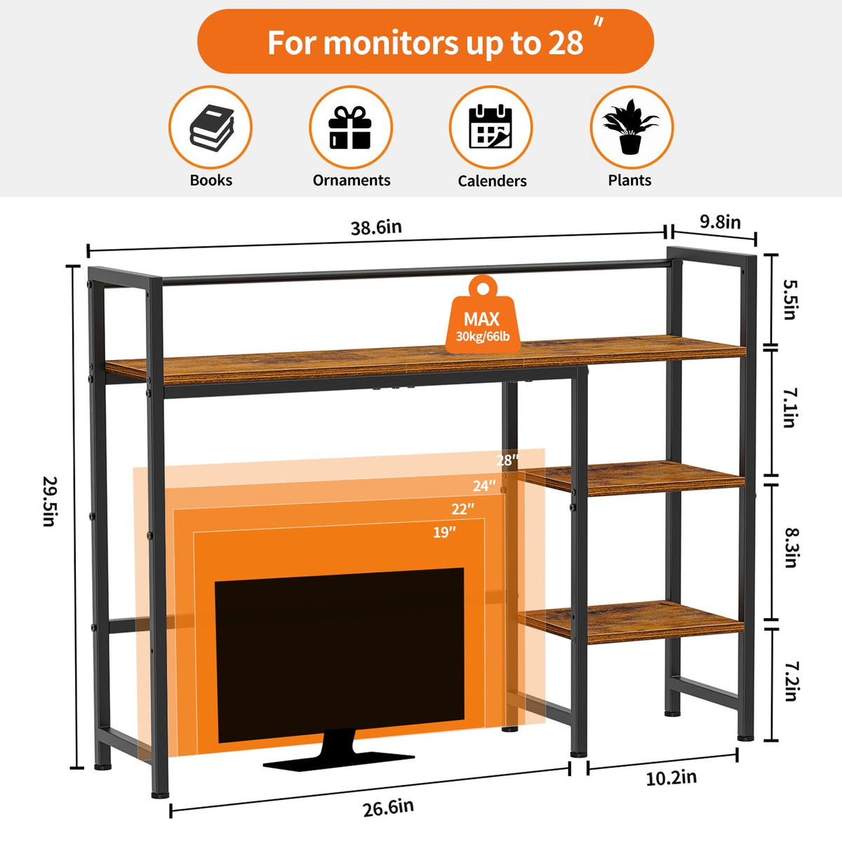 Snughome Desk Shelf, 38.6" Desktop Organizer Shelf, Desk Hutch for Computer Monitor, 4 Tier Desk