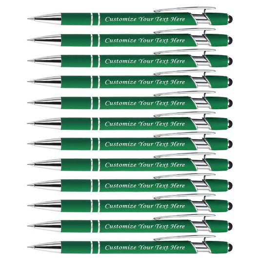 Personalized Pens with Stylus Tip, Custom Engraving Pens 12PCS, Soft Touch Ballpoint Pen, Printed