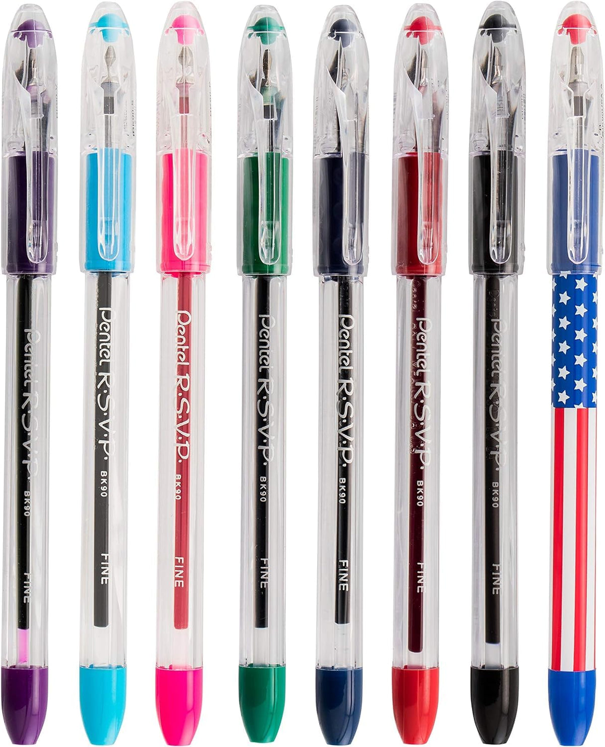 Pentel RSVP Ballpoint Pen, (0.7mm) Fine Line, Flag Barrel, Black Ink,(12 count)- Pack of 2