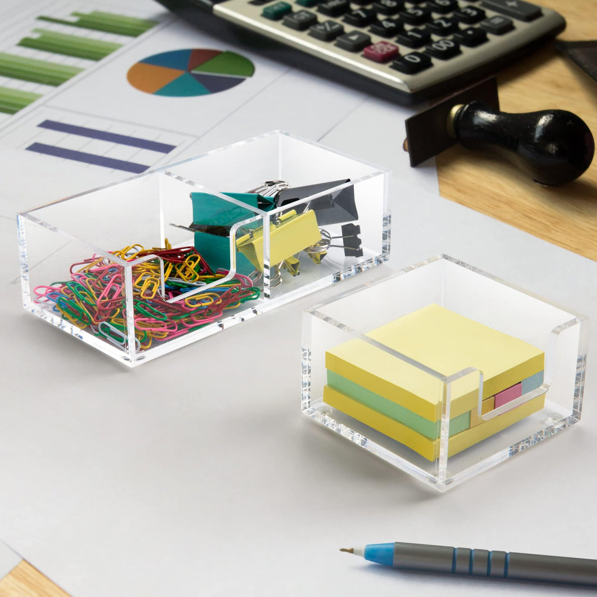 Dealpoli Acrylic 2in1 Sticky Note Holder Desk Organizer for 3"X3" Memo