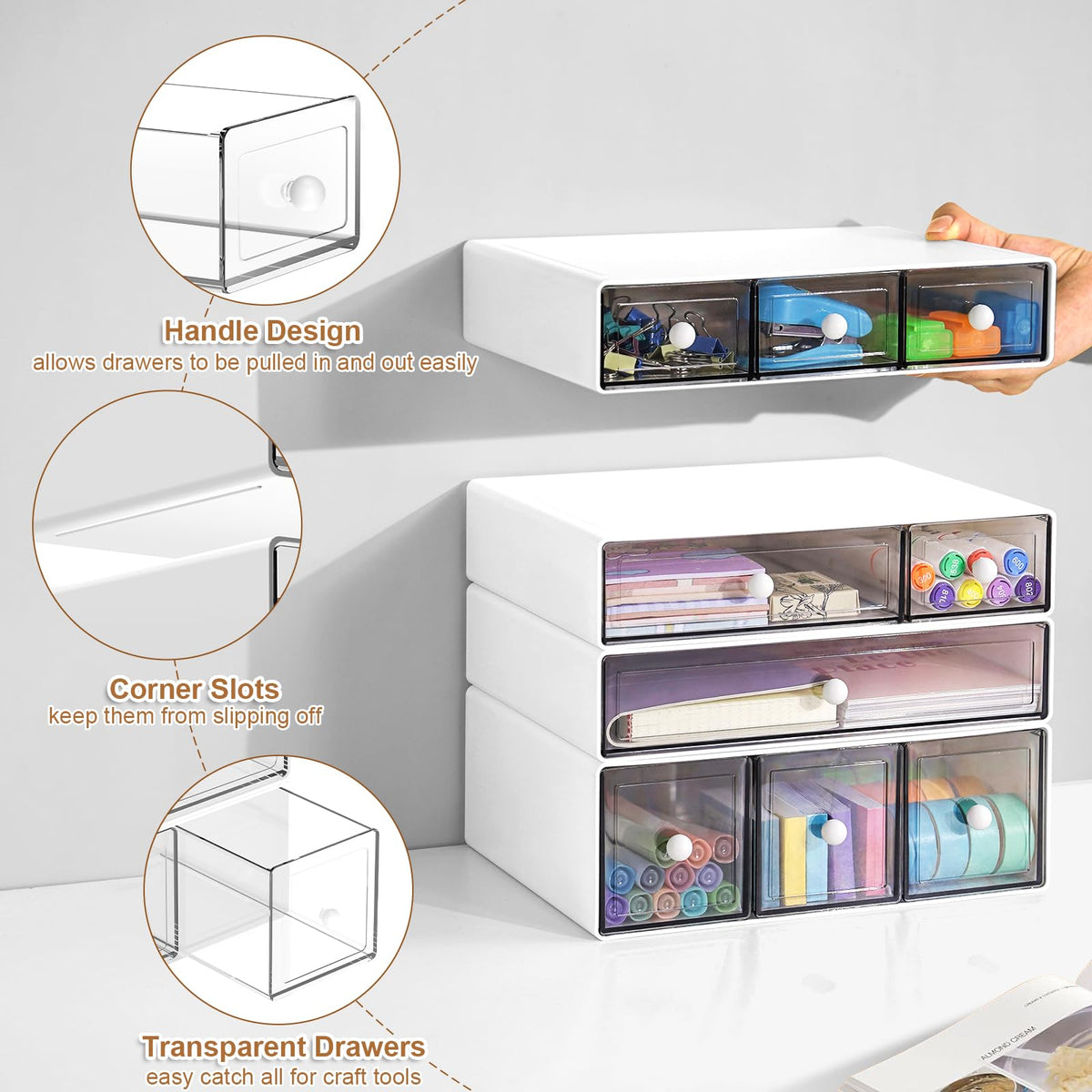 MYKASEN Desk Organizer with 9 Drawers, 4 Tier Plastic Stackable Storage Drawers for Desk Storage