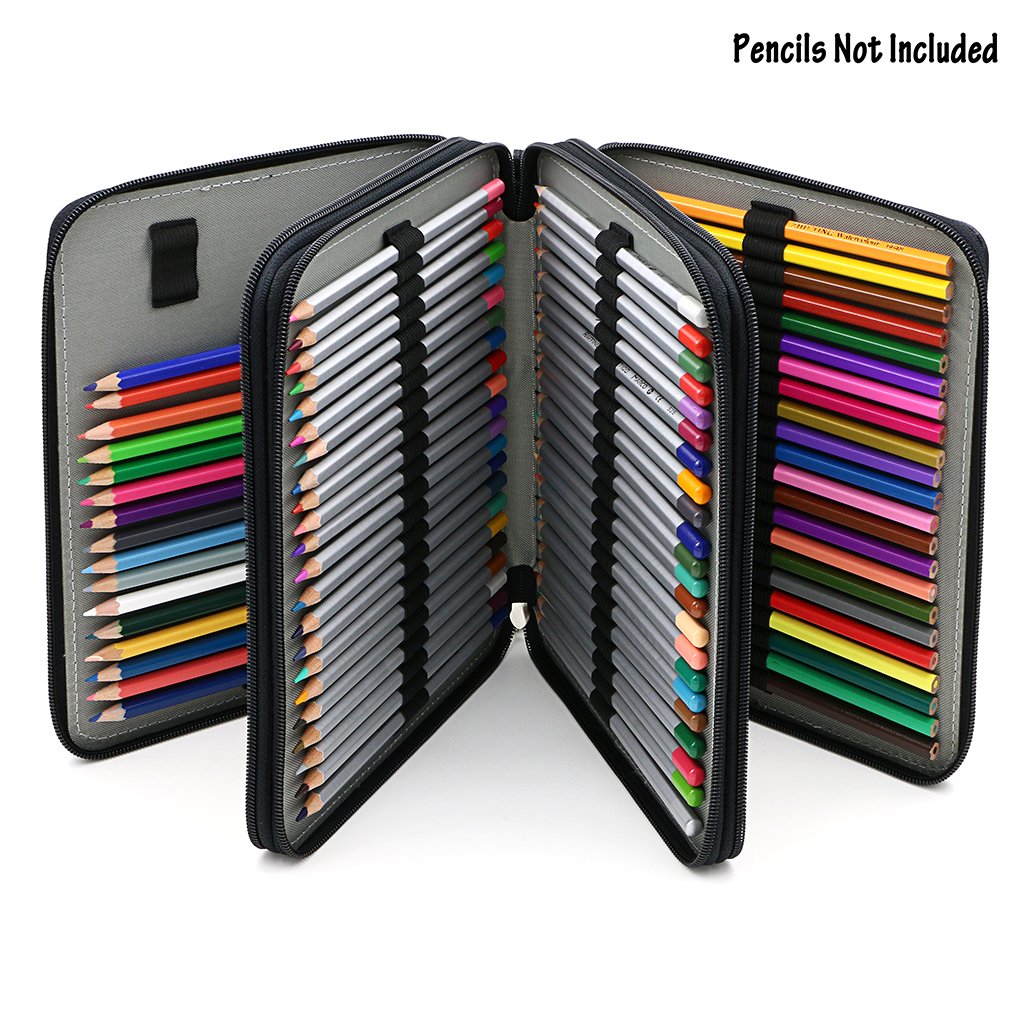 BTSKY Deluxe PU Leather Pencil Case For Colored Pencils - 120 Slot Pencil Holder with Handle Strap
