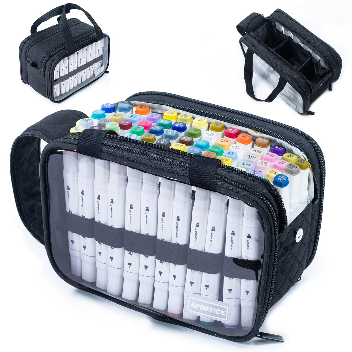 APOFFICE Marker Organizer Case – Holds 72-96Markers | Portable Art Marker Storage Bag with Clear