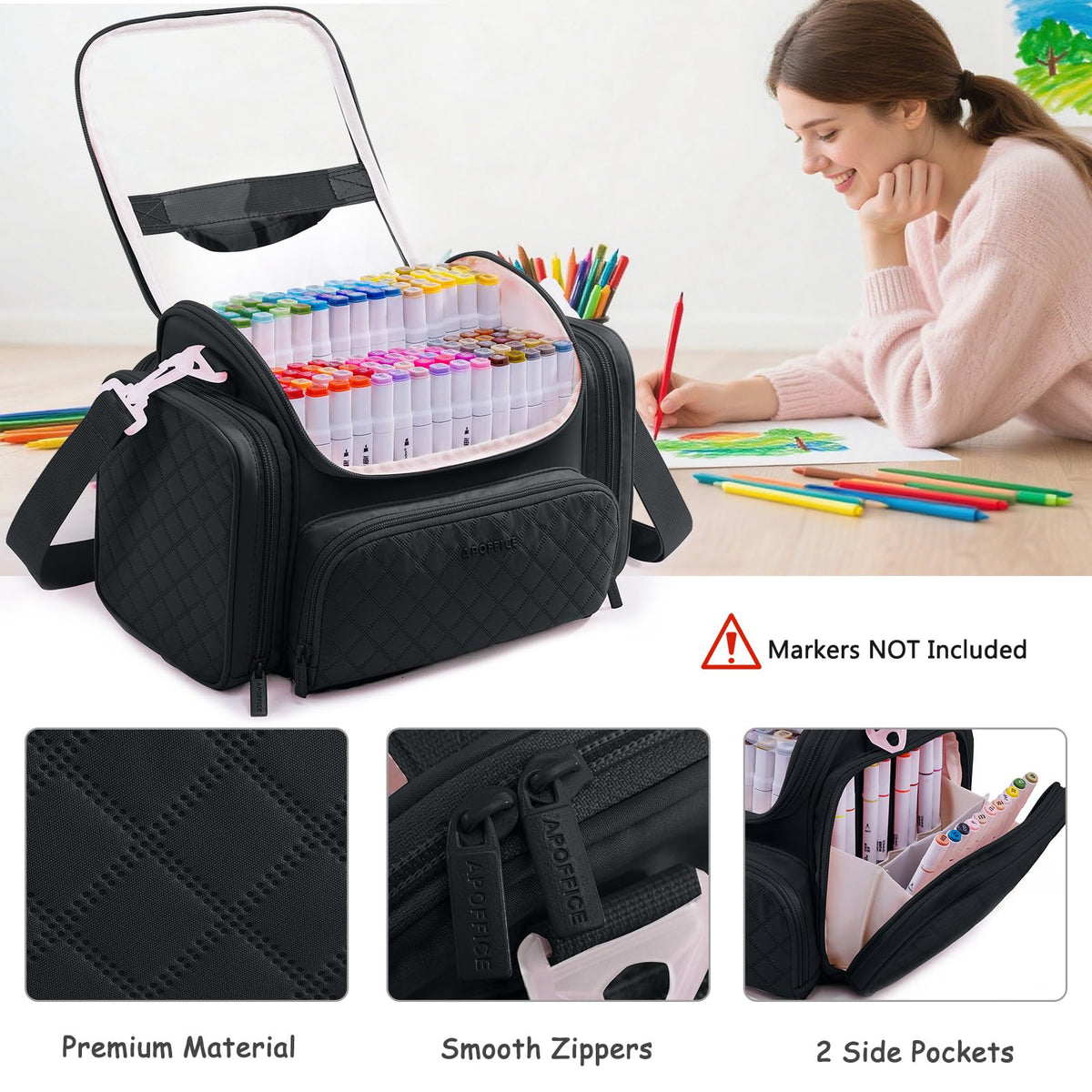 Large Marker Organizer Case for Up to 300 Markers, Marker Storage Bag