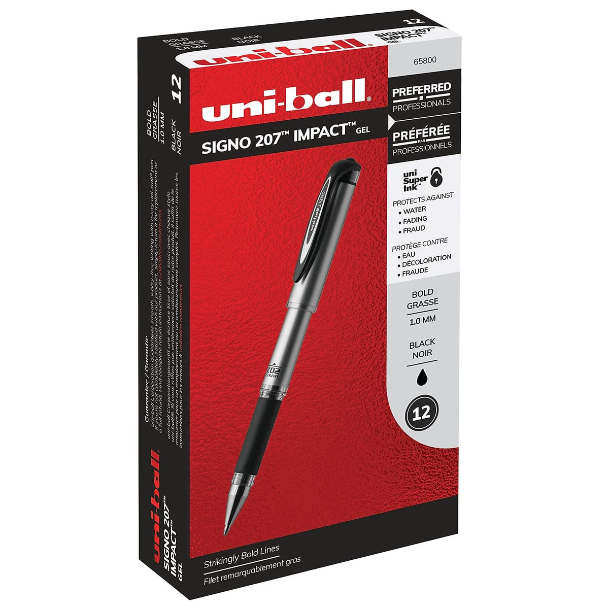 Sanford Brands Uni-Ball 207 Impact Gel Black Pen, (Pack of 12)
