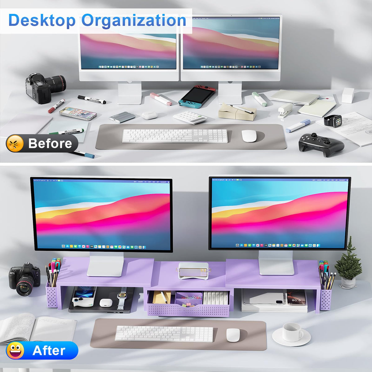 gianotter Dual Monitor Stand Riser With Drawer and 2 Pen Holders
