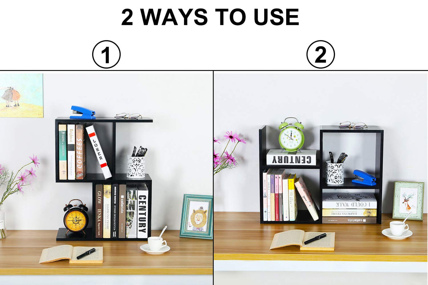 PAG-Mass Desktop Bookshelf Freestanding Wooden Countertop Bookcase Accessories Organizer Display