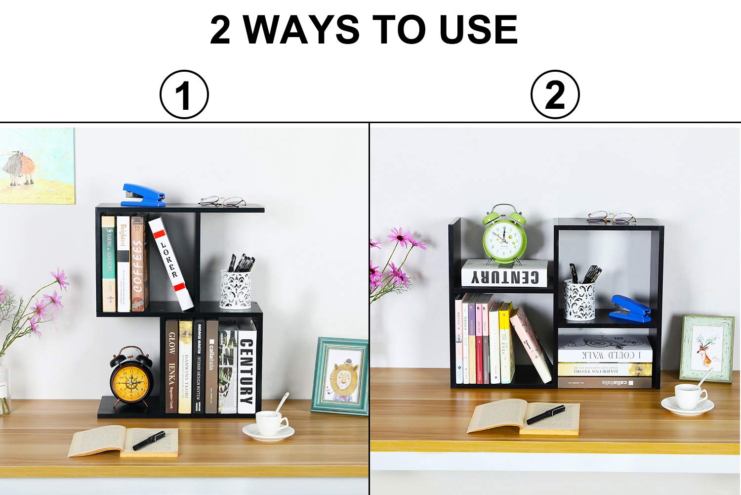 PAG-Mass Desktop Bookshelf Freestanding Wooden Countertop Bookcase Accessories Organizer Display