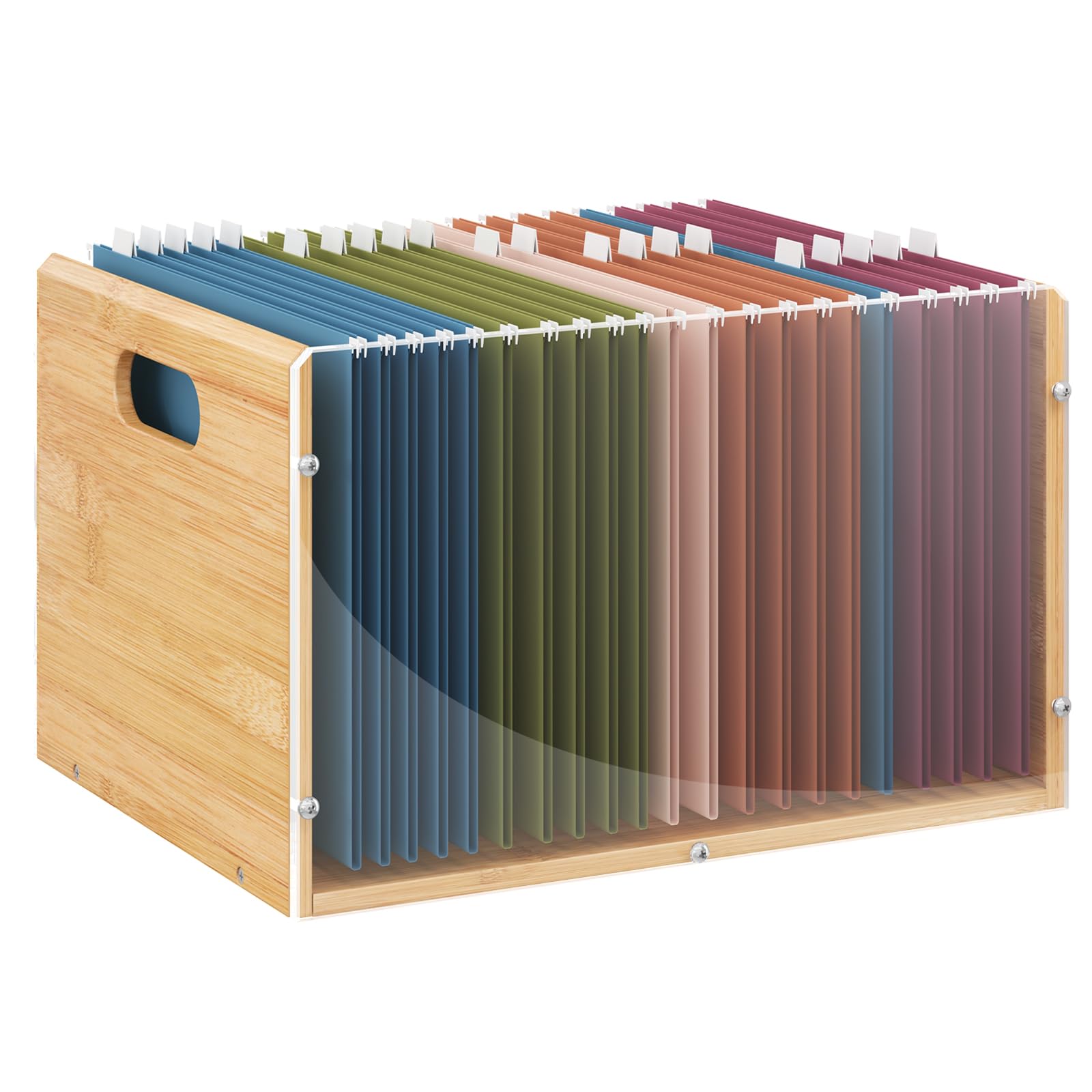 Sbanmao Letter/Legal Bamboo Acrylic File Box Organizer, Hanging File Folder Storage Boxes