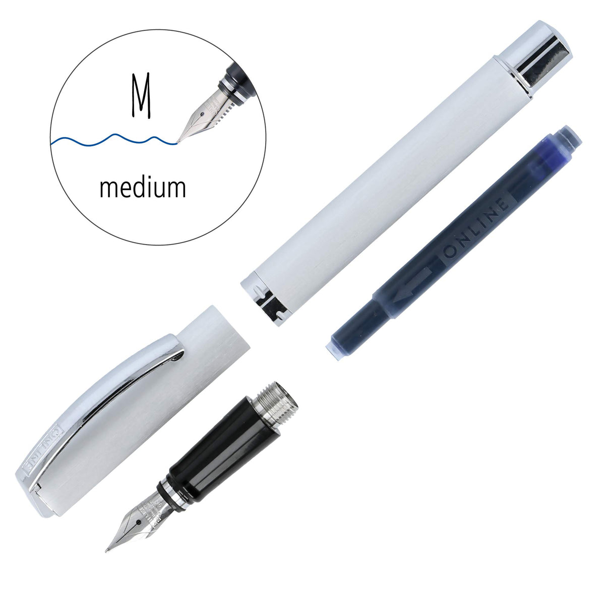 Germany Online Vision - Classic, Silver Fountain Pen with Medium Nib