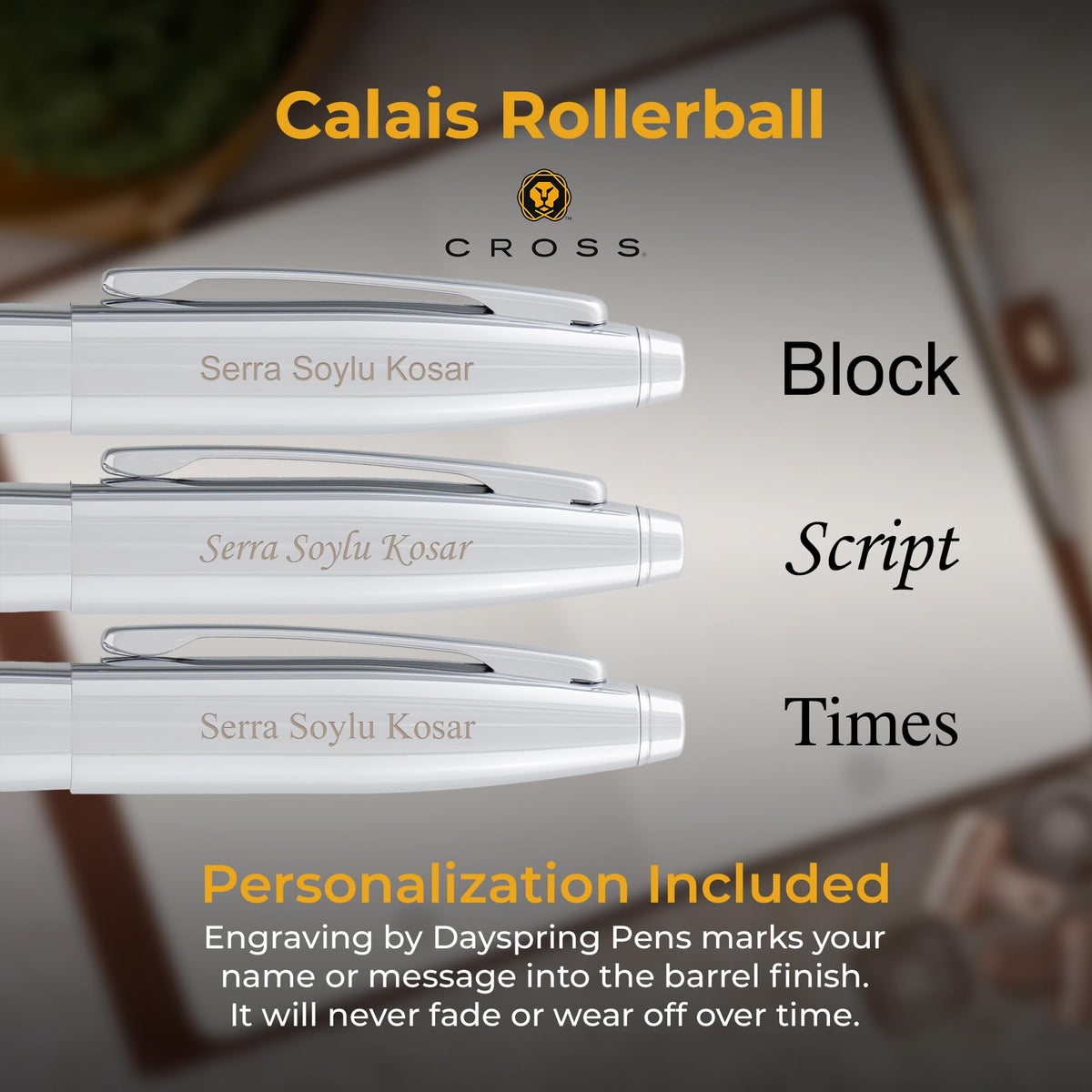 Cross Calais Personalized Capped Rollerball Pen in Chrome Finish