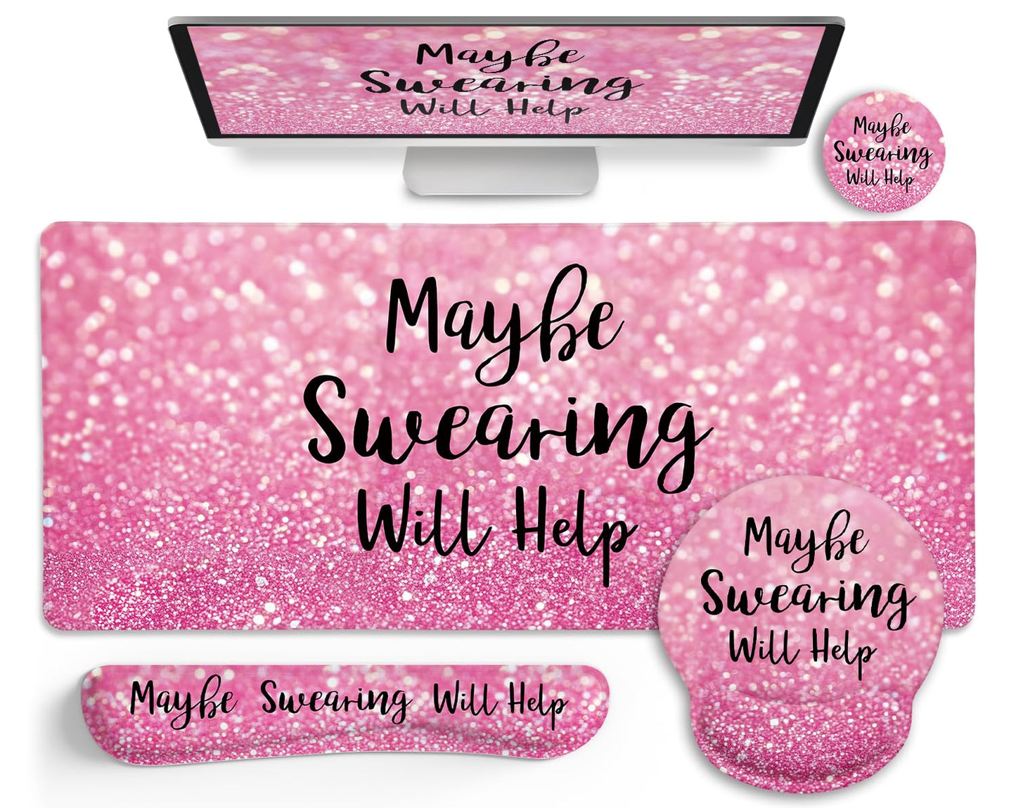 LIMKRIAN Pink Ergonomic Mouse Pad Set, Large Desk Matt for Desktop Decor