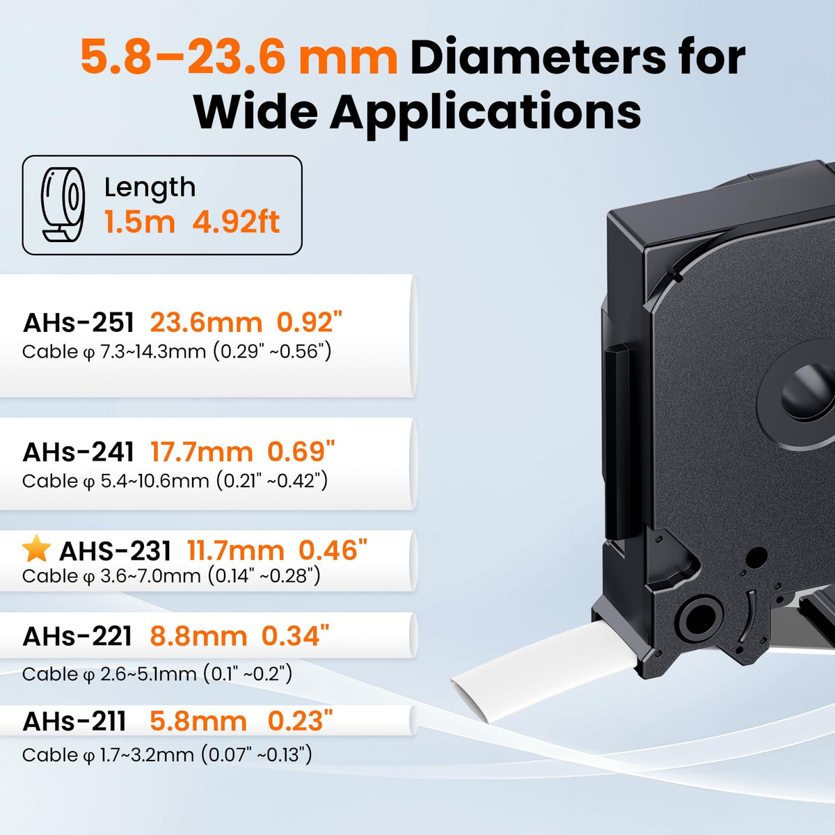 6P Compatible with Brother PTouch HSe231 Heat Shrink Tube Label 11.7mm 0.46