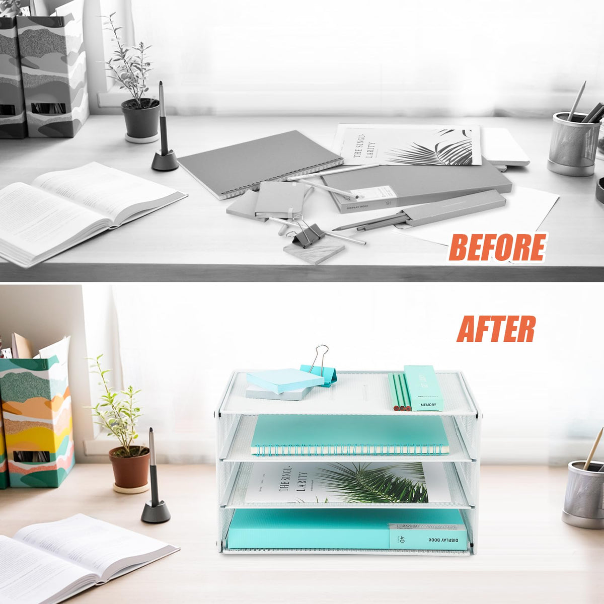 EASEPRES 3 Tier Mesh Desk Organizer Tray, Desktop Mail File Paper Letter Folder Holder Sorter
