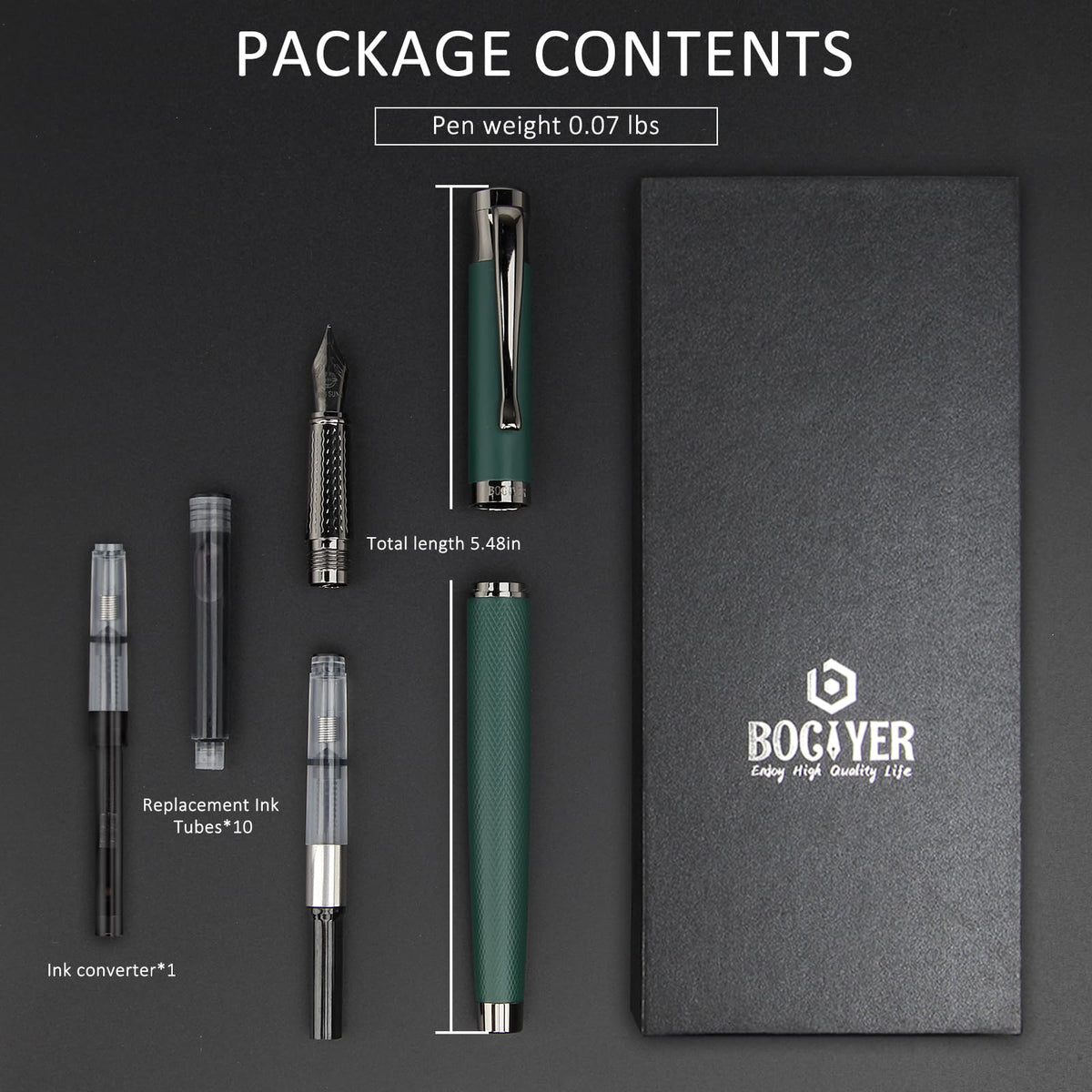 BOCIYER Luxury Fountain Pen Set,Ink Pen for Smooth Writing,Medium Nib,Includes 10 Ink