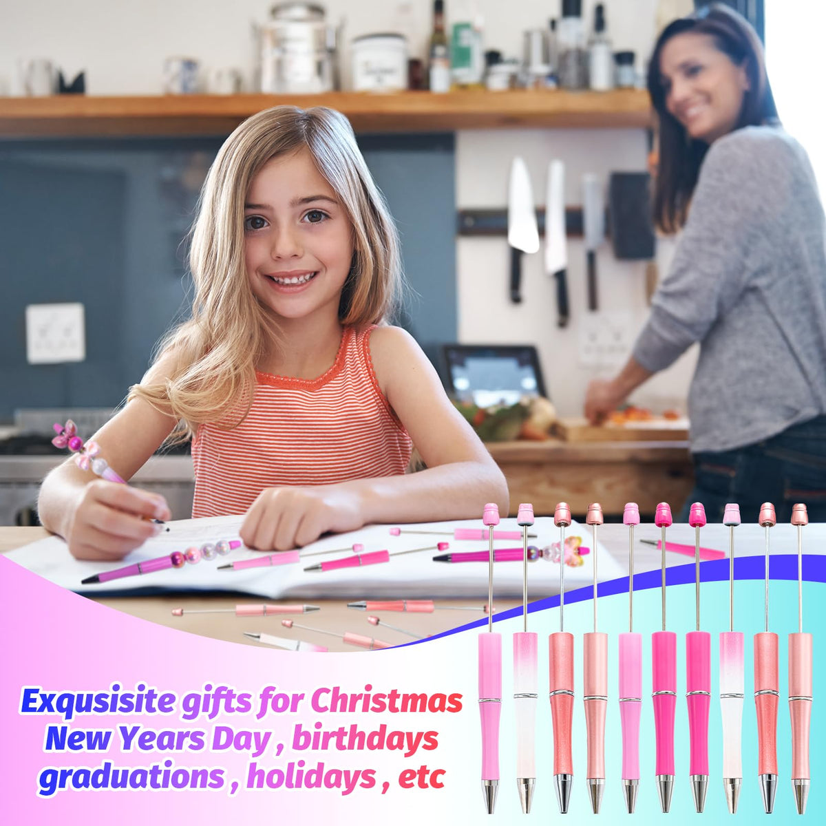 DASTTUIS 150 Pieces DIY Beadable Pen Kit – 50 Plastic Ballpoint Pens with Refills & Bags – School