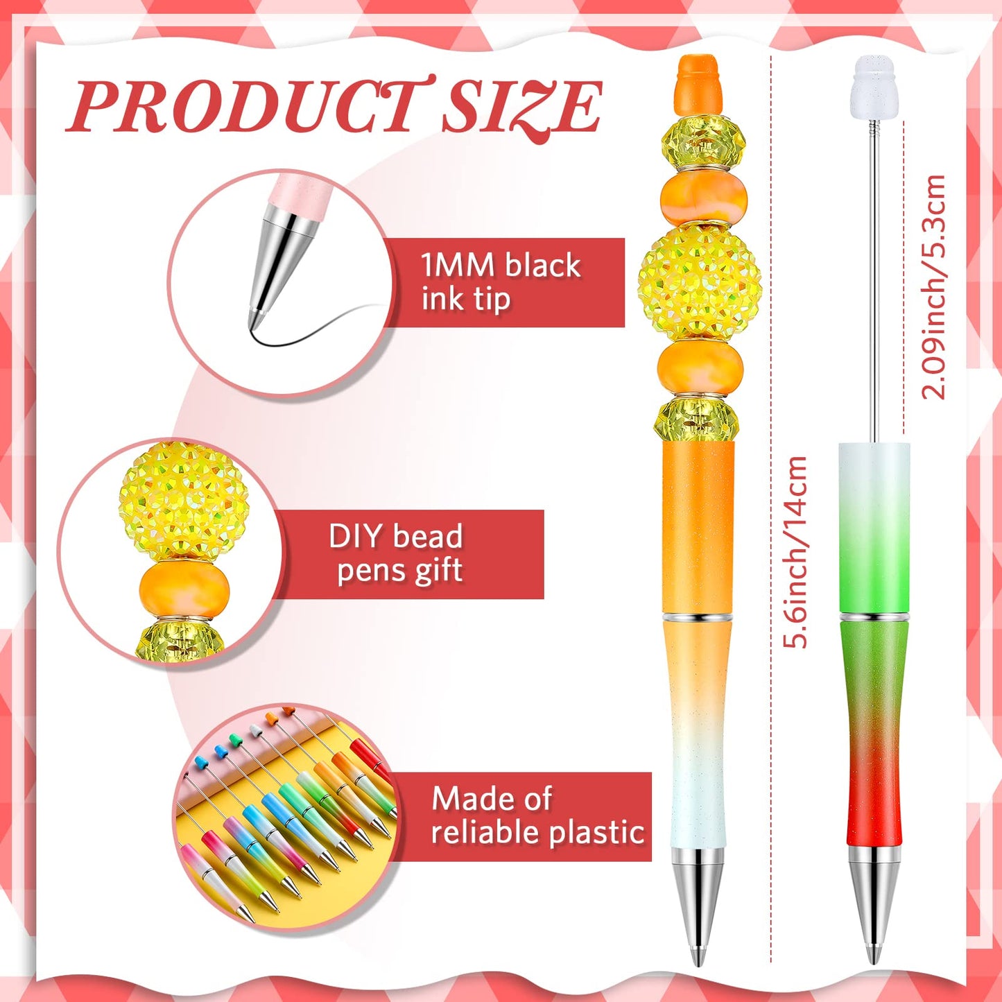 Crtiin 100 Pcs Beadable Pen School DIY Kit,Candy Gradient Color