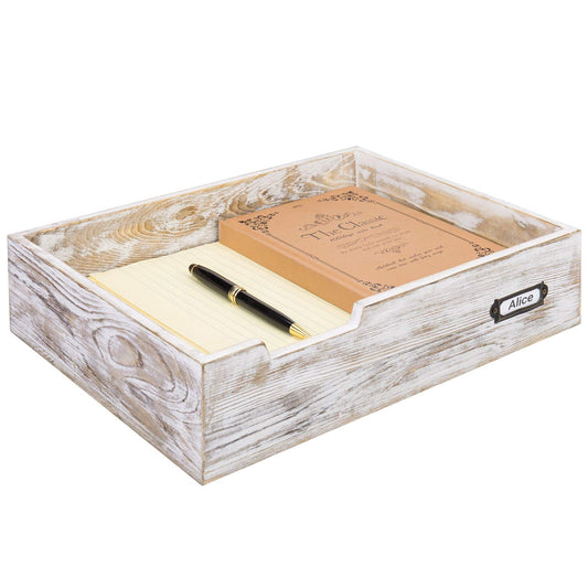 MyGift Whitewashed Wood Letter Tray, Desktop Paper File Organizer Box