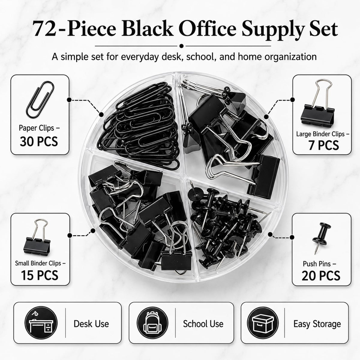 Creechwa Paper Clips Binder Push Pin Set, Assorted Sized Binder Clips