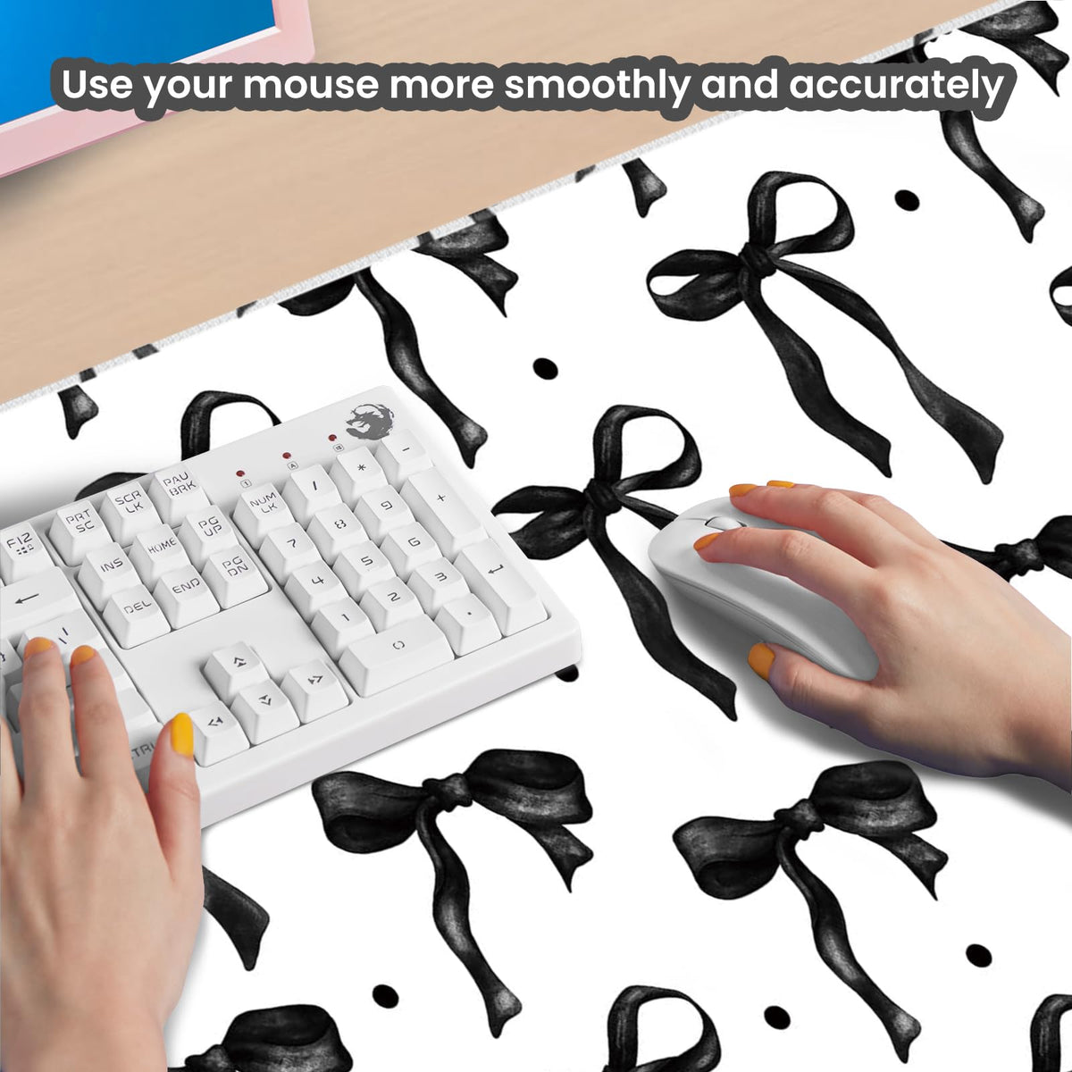 White Black Bows Mouse Pad, Desk Mat Keyboard Mat for Computer 35.4x15.7in