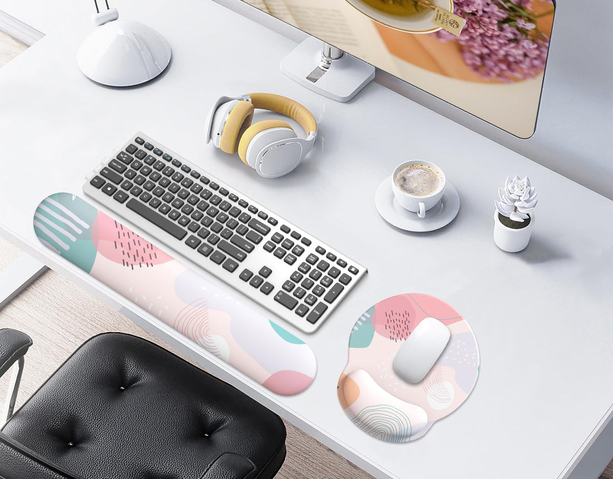 eulps Mouse Pad Wrist Support, Ergonomic Memory Foam Keyboard Wrist Pad & Gel Wrist Rest Set for